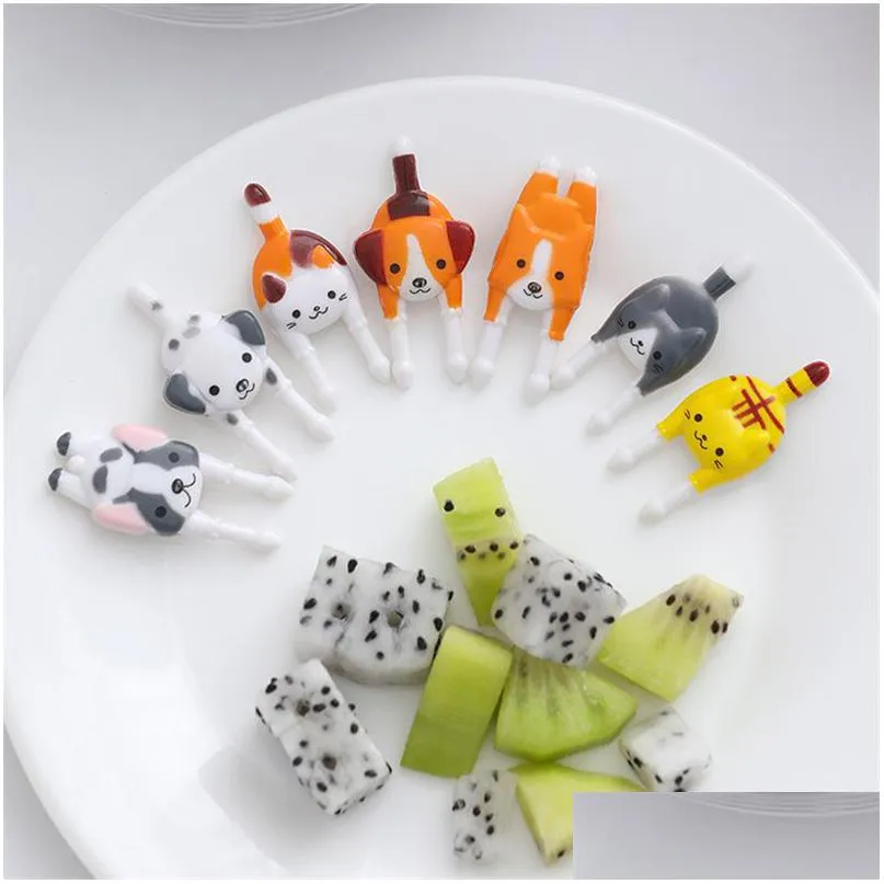 Fourchettes Animal Fruit Nourriture Mini Dessin Animé Enfants Snack Gâteau Dessert Pick Party Décoration Drop Delivery Maison Jardin Cuisine Salle À Manger Bar F Dhubq