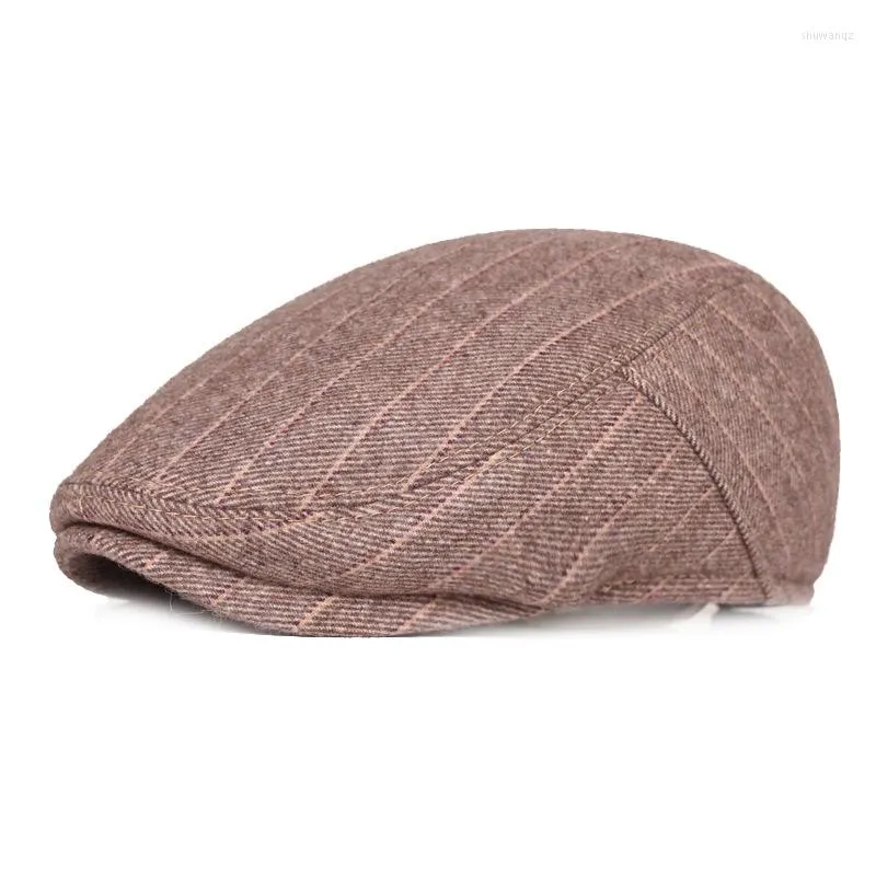 Mens Fashion Stripe Ivy Mens French Beret 30% Wool Tweed Scally Hat For ...