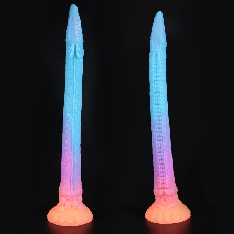 Spielzeug für Erwachsene Super langer leuchtender Analdildo Bunter leuchtender Drachendildo für Frauen Weicher Buttplug mit Saugnapf_voghion.com