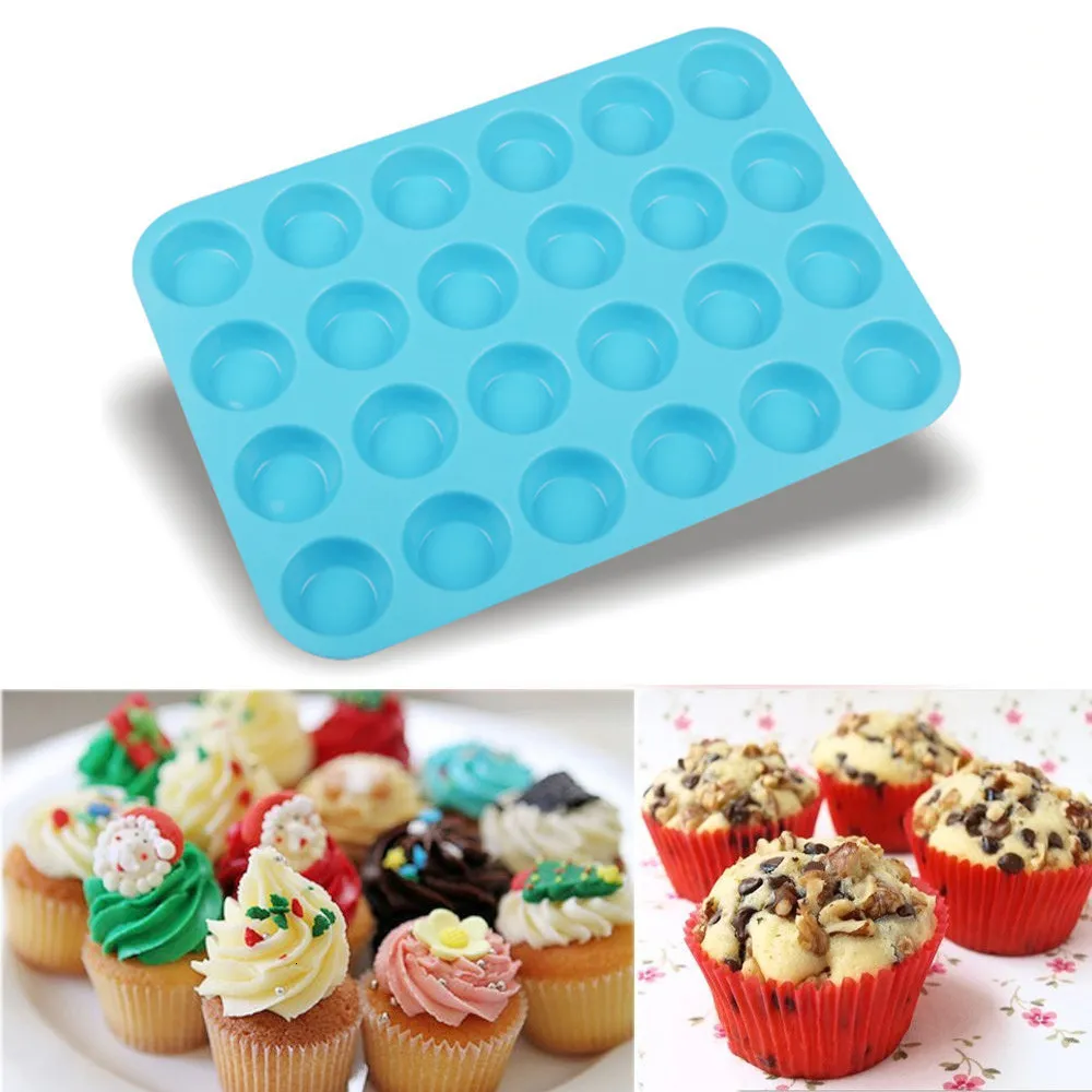 Cake Tools 24 Cavity Mini Muffin Silicone Mold Fondant Clay Candy Jelly Chocolate Cookies Cupcake Decorating Tray Molds 230518