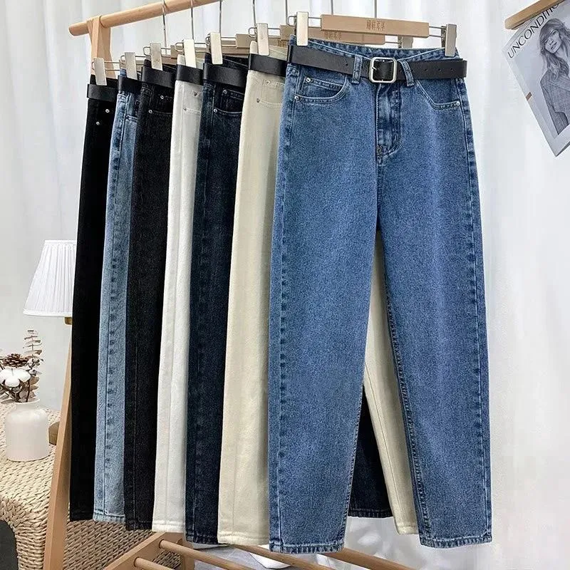 Jeans da donna Mom Jeans Donna Taglie forti Pantaloni larghi in denim a vita alta Jeans dritti stile BF Pantaloni Harem in cotone lavato Jean per donna 230519