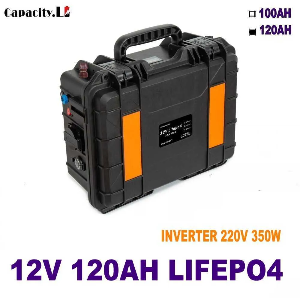 12 В LifePo4 Батарея батареи 100AH ​​Инвертор 220V 350 Вт BMS Силовая станция Солнечная заряжаемая 120AH