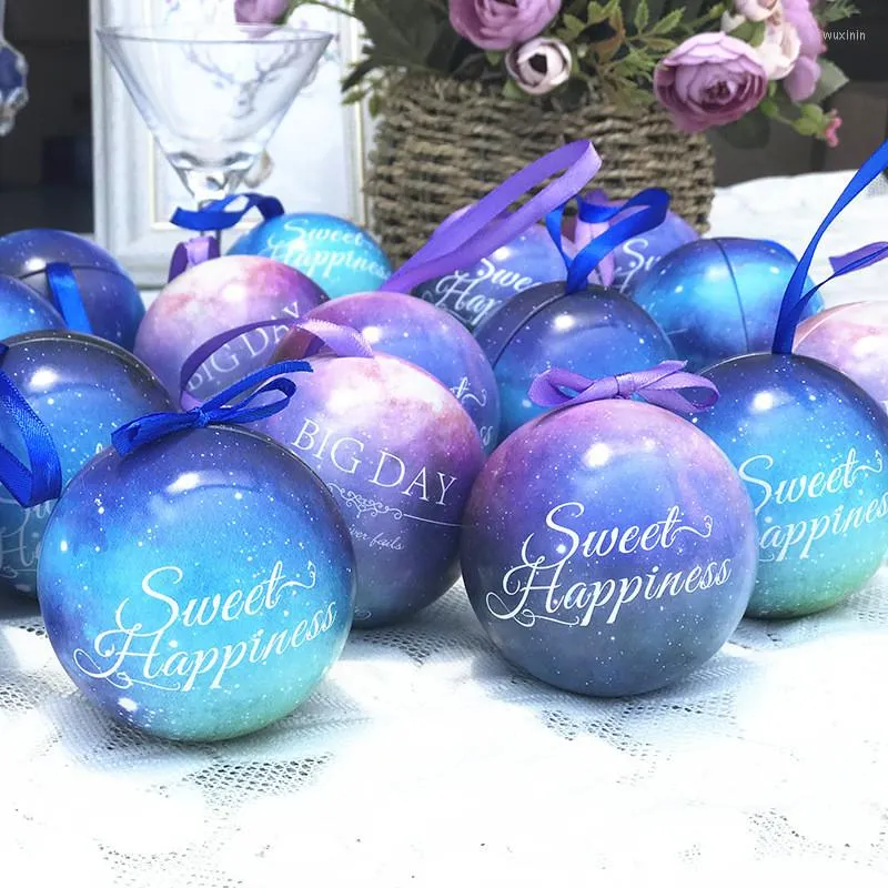 Opakowanie prezentów 10pcs Kawaii Starry Wzór ślubnych pudełka na cukierki okrągłe pudełko 7 cm z PET i karty skrzynie