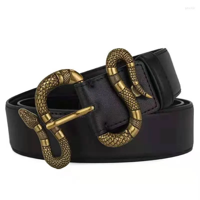 Genuine Leather Belt With Gold Snake Buckle Unisex... From  display picture 3