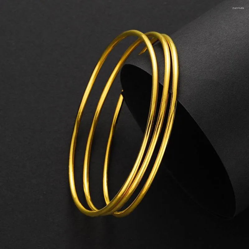 Pulseira 2 peças por atacado Bracelete fino em ouro amarelo cheio liso unopen dia 6.5cm