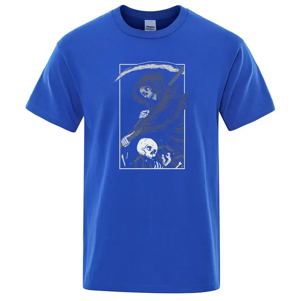 Reaper Death the Chain Skull Rock High Street mannelijke kleding Fashion Loose Tops Creativiteit Casual T -shirtpatroon los
