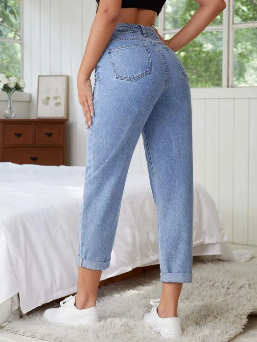 Jean bleu clair femme taille haute clearance