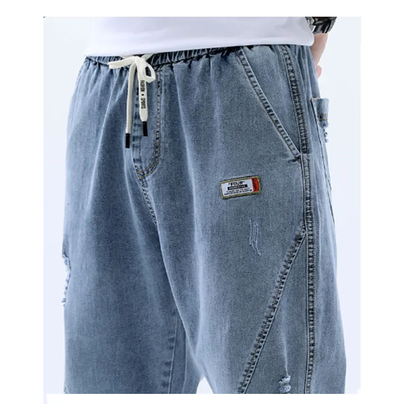 Мужские джинсы Jogger мужчины гарема штаны High Street Denim Lose Blue Grey вымытые брюки плюс четыре сезона груз 230519