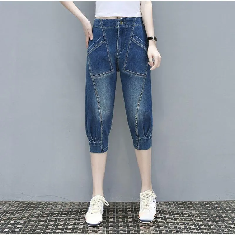 Jeans Fashion High Waist Denim Capris Women's Casual Loose Cropped Harem Pants Girls' Baggy Jeans Pants Women Summer Breeches 4XL