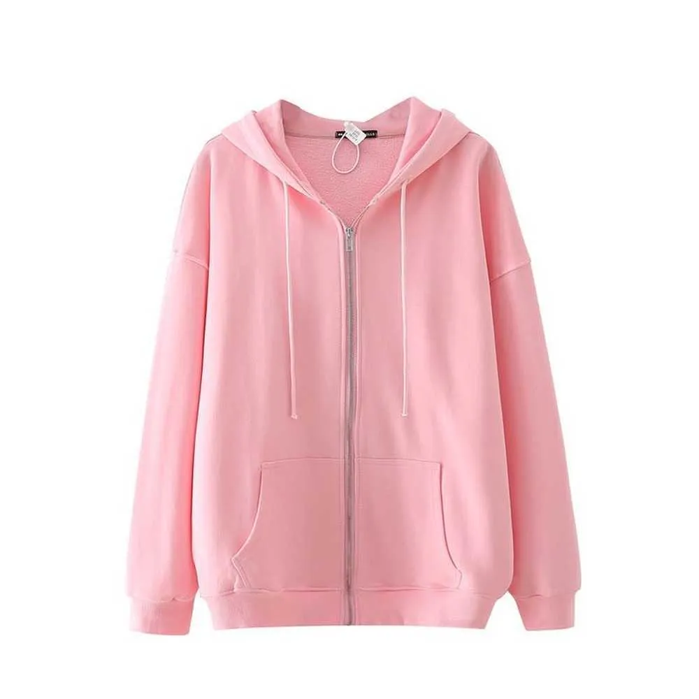 Women's Hoodies Women Zipper Sportswear Oversized Zip Up katoenen hoodies vrouwelijke herfstwarmer soild losse kleding tops p230518