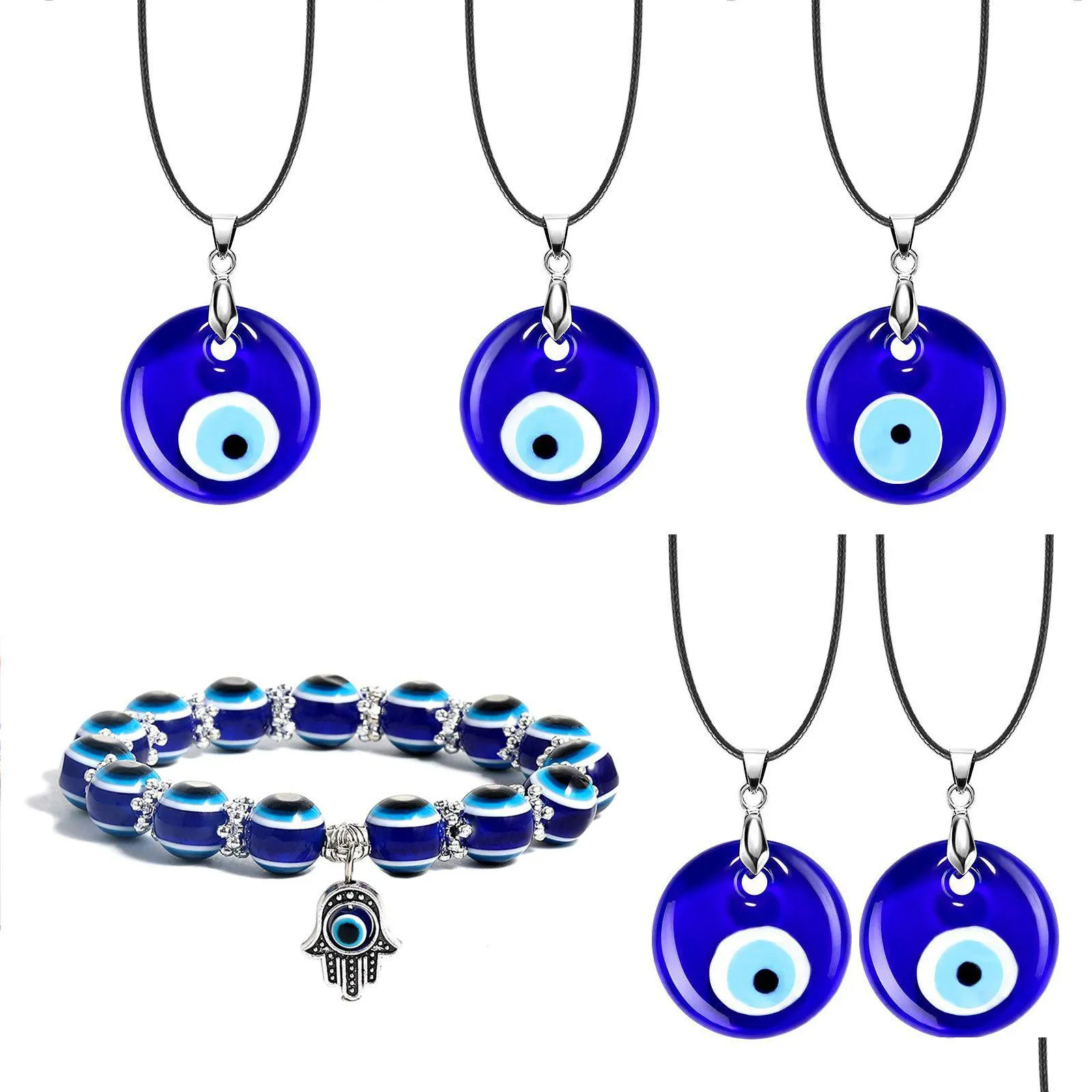 Подвесные ожерелья Evil Blue Eye Collese для женщин черная восковая цепь мужской шнур кольца