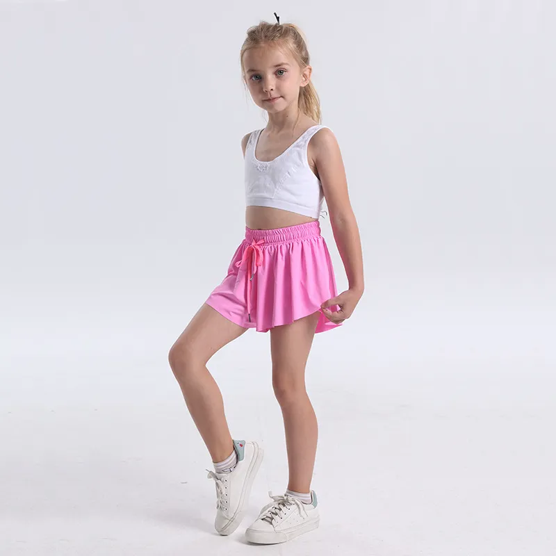 LU LU LEMONS Shorts Enfants Yoga Tenues Taille Haute Sportswear avec Poches Fiess Wear Pantalons Courts Filles Courir Élastique Prévenir Garde-Robe Culotte Double de