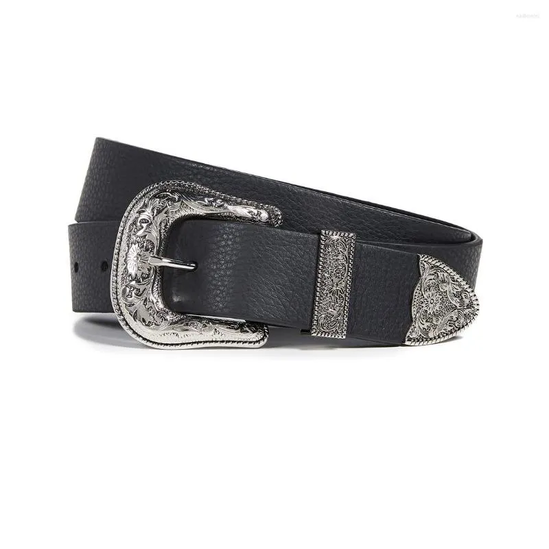 Bälten barock silver snidad metall spänne äkta läder mockor bälte retro vintage boheme hipper unisex totem präglad cowskin midjeband