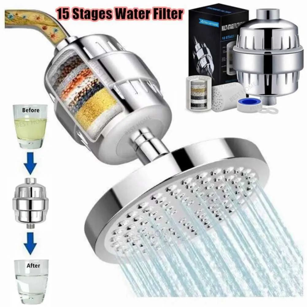 15 Etapy prysznic Filtr wody usuwa fluor chloru+metale ciężkie filtra