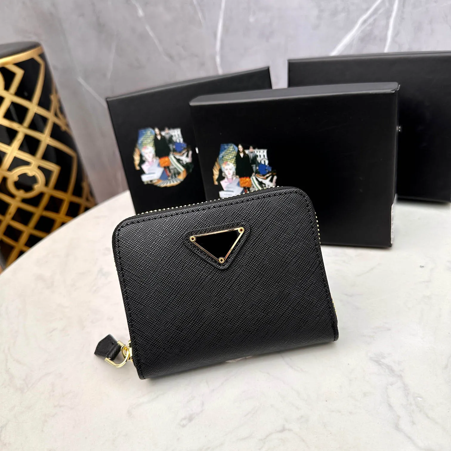 Women Black Designer Wallet Short Zipper Wallets Genuine Leather Purse Card Holders Ladies Mini Wallet Cowhide Gold And Silver Zippy Zero Purse With Box