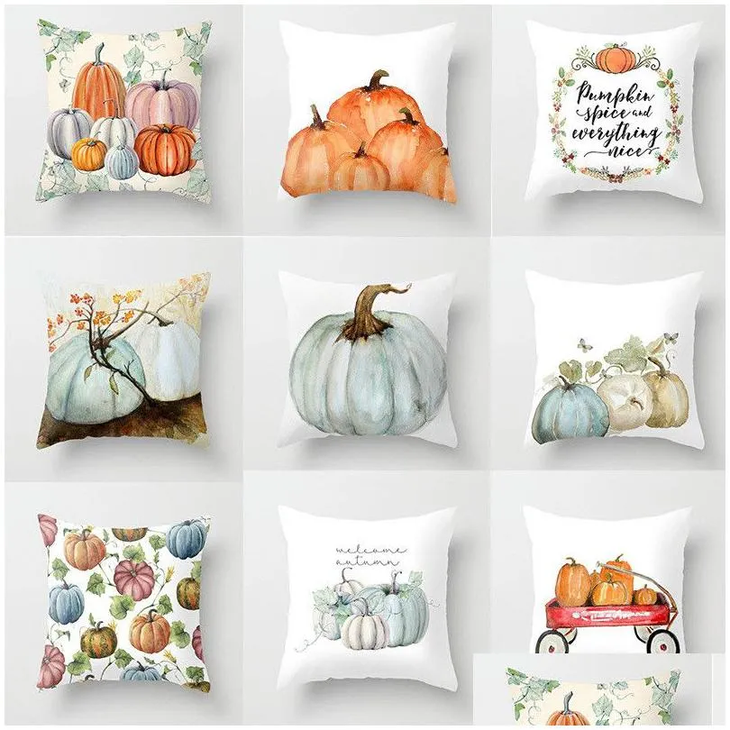 Pillow Case Thanksgiving Farmhouse Fall Throw Pillowers Autumn Harvest Halloween Pumpkin Printed Cushion Drop Delivery Home Garden T Dhwri