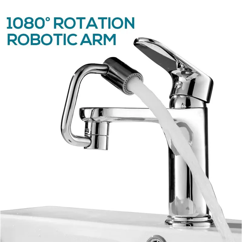 Robinets De Lavabo De Salle De Bains Rallonge De Robinet Rotatif À 1080 Degrés En Métal En Forme De U Bras Robotique Universel Double Modèle Filtre Anti-éclaboussures Maison 230518