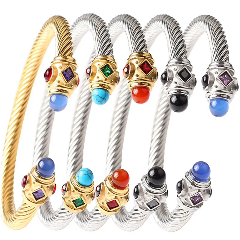 Braccialetto avvolto in acciaio inossidabile Colorato AAA Zircone Braccialetto di gioielli di lusso per le donne Accessori per spettacoli teatrali per matrimoni Regalo per sorelle 230519