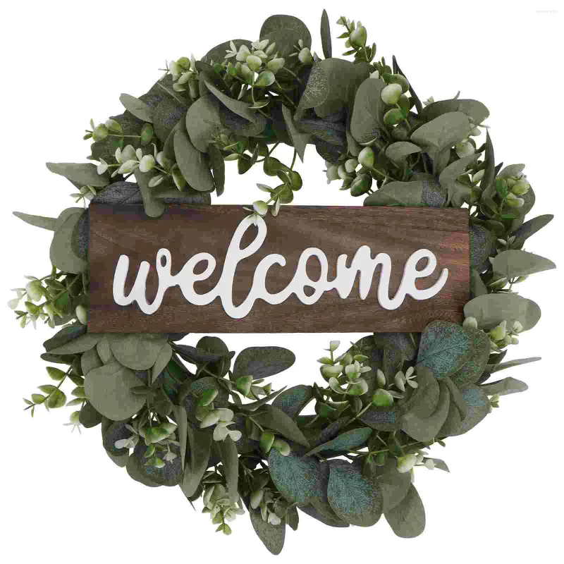 Decorative Flowers Artificial Garland Sign Front Door Wreath Trim Easter Wooden Eucalyptus Decoration Office