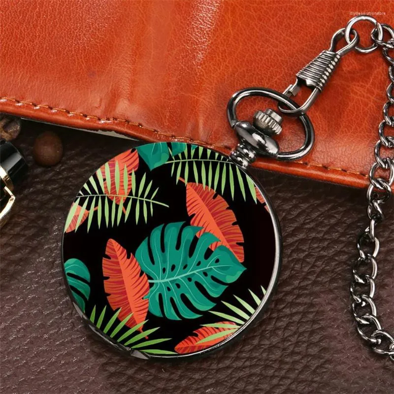 Pocket Watches Plants tropicais Design de tema Quartz Relógio antigo Relógio pendente completo com 30 cm fob soporte personalizado