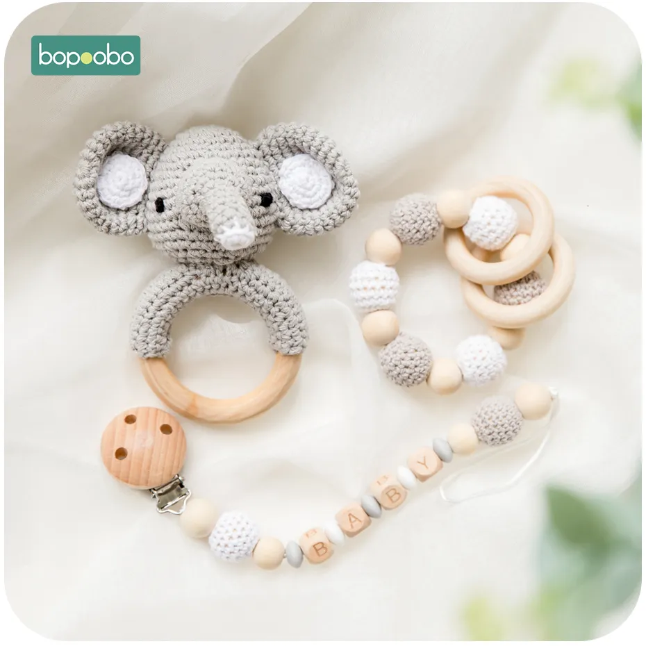 Rattles Mobiles Bopoobo 1pc Baby Teether Silicone Beads Wooden Pacifier Chain Pram Crib DIY Customized Rattle Soother Bracelet 230518