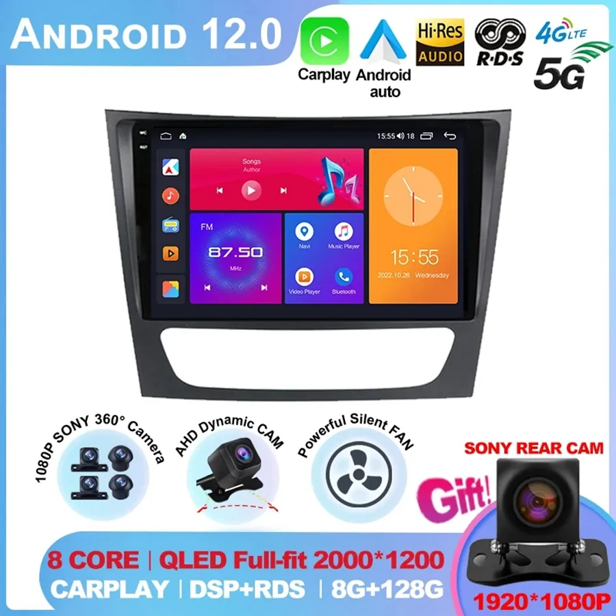 Para Mercedes-Benz E-Class W211/CLS-Class 2005-2008 2din Auto Radio Android Carr Multimedia Player GPS WiFi CarPlay DSP Monitor-2