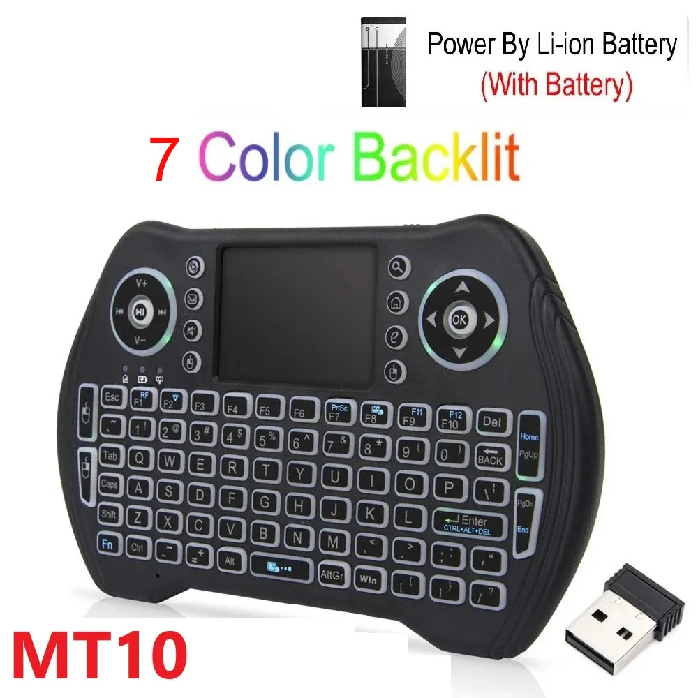 MT10 2.4GHz Wireless Remote Control With 7 Colors Backlit Portable Mini Keyboard Touchpad for TV Box Computer Sep Top Box Air Mouse New