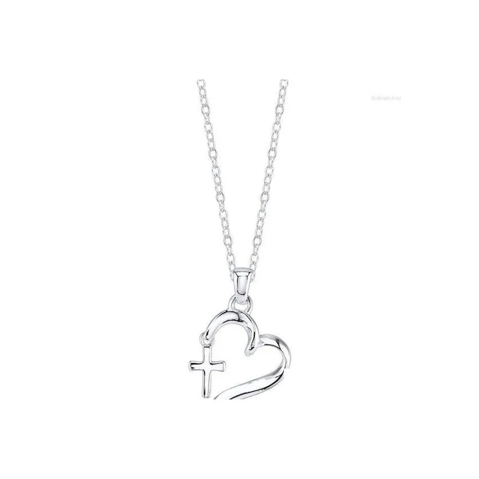 Pendant Necklaces Womens Faith Hope Love Heart With Cross Necklace For Mom Girlfriend Birthday Gifts Drop Delivery Jewelry Pendants Dhwri