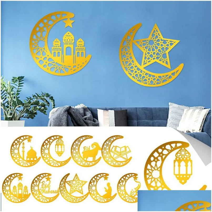 Altre forniture per feste festive Adesivi specchio Ramadan Oro Sier Musulmano Islam Eid Mubarak Festival Decorazione domestica Drop Delivery Gard Dh376