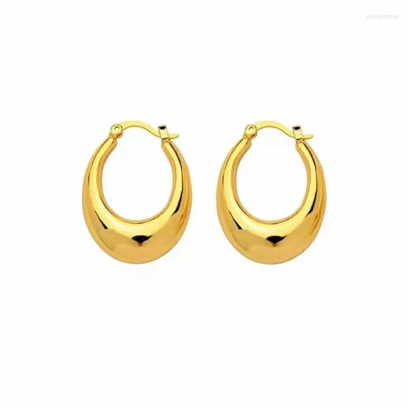 Orecchini a cerchio Lerca 18K Genuine Gold Smooth Ear Buckle Cerchi spessi per le donne Piercing Orecchini Regalo Gioielli di moda