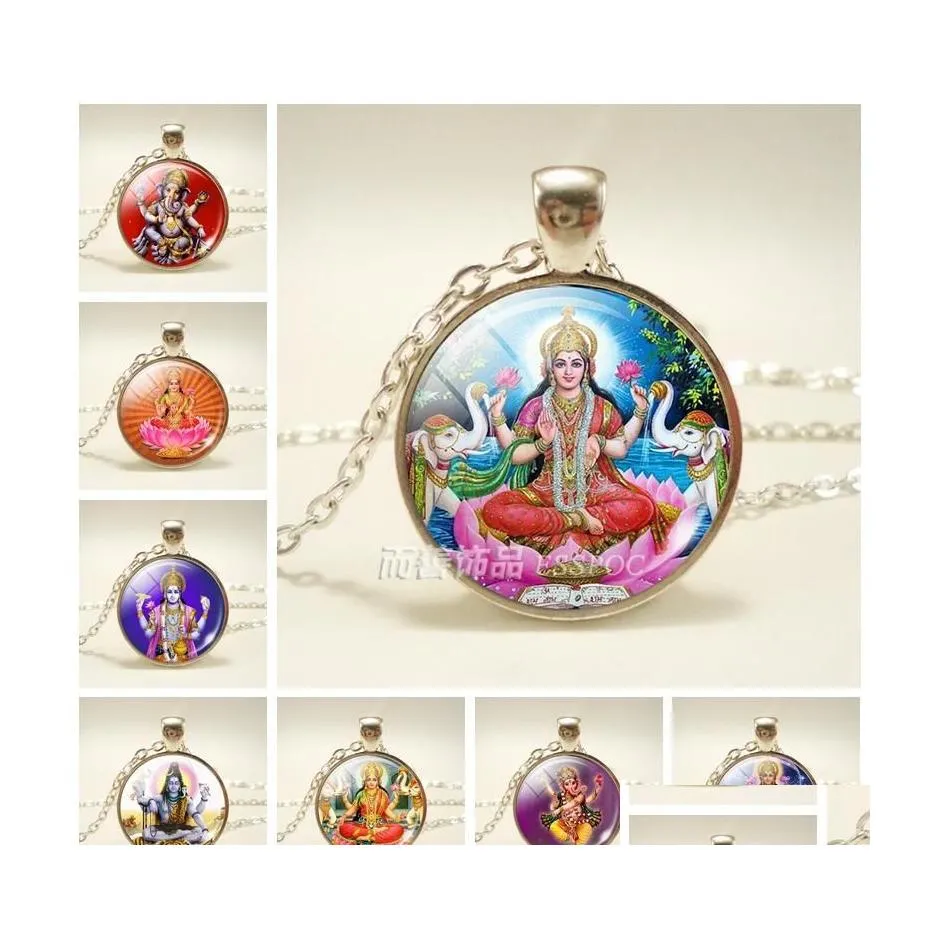 Collane con ciondolo Lakshmi Dea Cupola di vetro Accessori moda Collana Gioielli Induismo Amet Charm Cabochon Per lui o Herpendant Dhrei