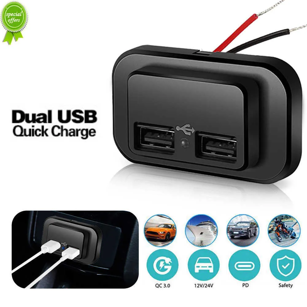 Novo soquete de carregador de carro USB duplo 12V 24V para motocicleta Auto Caminhão ATV Boat RV Bus 3.1a 4.8a Adaptador de energia Luz LED Light Light