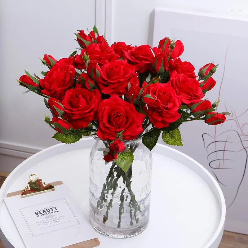 Fleurs décoratives 1 Pcs Artificielle Réel Toucher Hydratant Rose Bouquet Pour Banquet De Noce Événements Maison Décoration De Table