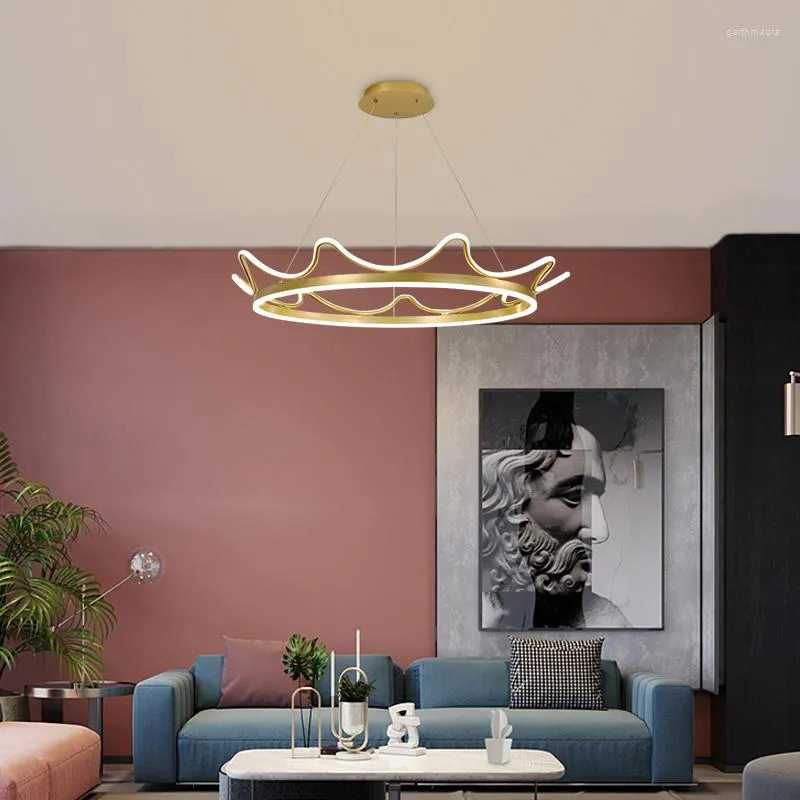 Ljuskrona Golden Pink Crown Chandelier för matsal Design Lyxiga belysningsarmaturer Pendant Lamp Dia 50cm