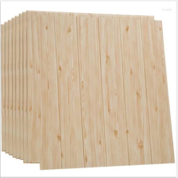 Pegatinas de pared, 10 Uds., pegatina de Panel de madera, papel tapiz autoadhesivo de espuma PE, Mural impermeable para decoración del hogar, 70x70cm