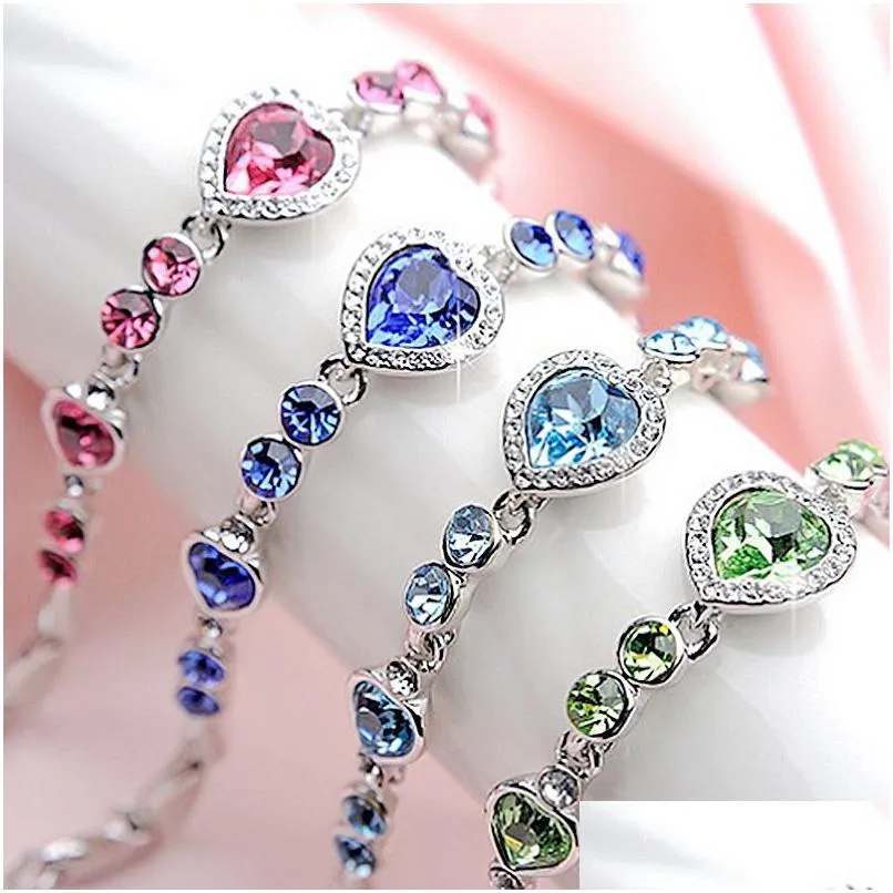 Chaîne Mode Bleu Cristal Bracelet Lien Océan Coeur Colorf Bracelets Bijoux Drop Delivery Dhgarden Dhvho