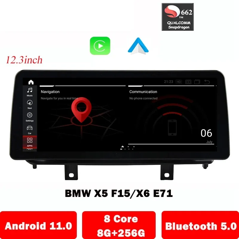 12,3 polegadas Android 11 DVD Radio GPS Multimedia Player para BMW X5 F15 X6 E71 F16 Sistema Inteligente CarPlay