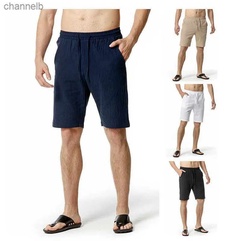 2023 Verão estilo coreano Curto de linho de algodão exclusivo Men casual solto de cor sólida de cor elástica de linho de linho para homens S-xxll230519