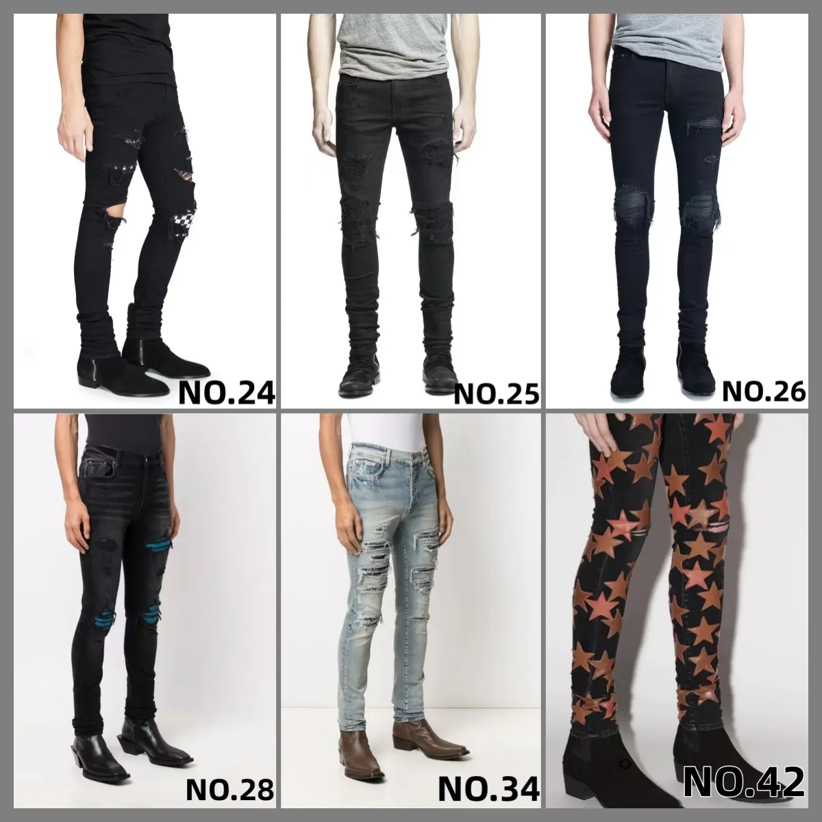 Jeans Paars Designer Jeans Jeans voor heren Skinny motorfiets Trendy gescheurde patchwork gaten Het hele jaar door Jeans met smalle pijpen Groothandel 2 stuks 10% korting 982