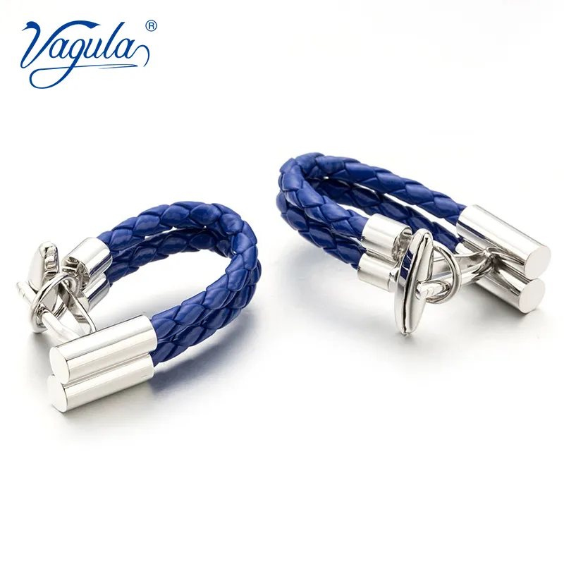 Vagula GeMelos Classic Cufflinks Silver-Color Woven Pu Copper Cuff Cuff Links Luxury Gift Party Wedding 248