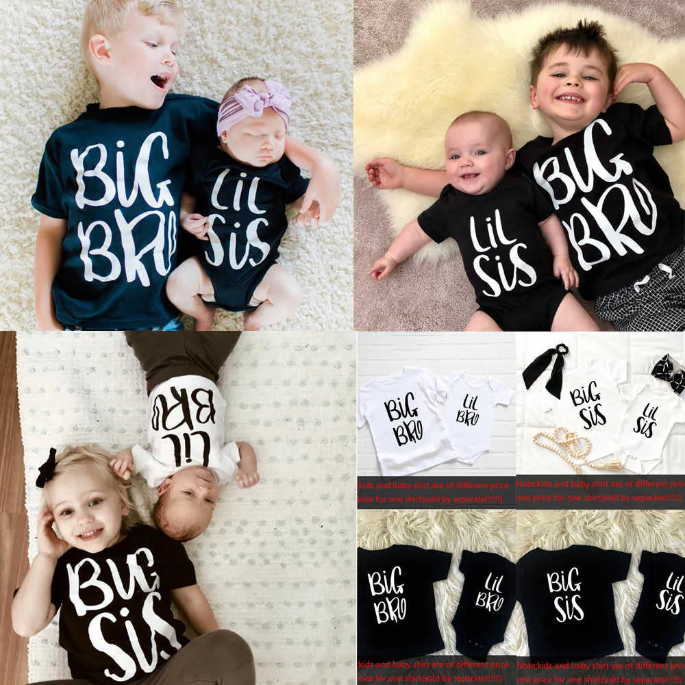 Famille Tenues Frère et Sœur Ensemble Grand Frère Petite Sœur Frère et Sœur Vêtements Cadeau pour Enfants Grand Bro Lil Sis Frère Sœur Tshirt Bébé Cadeau Vêtements G220519