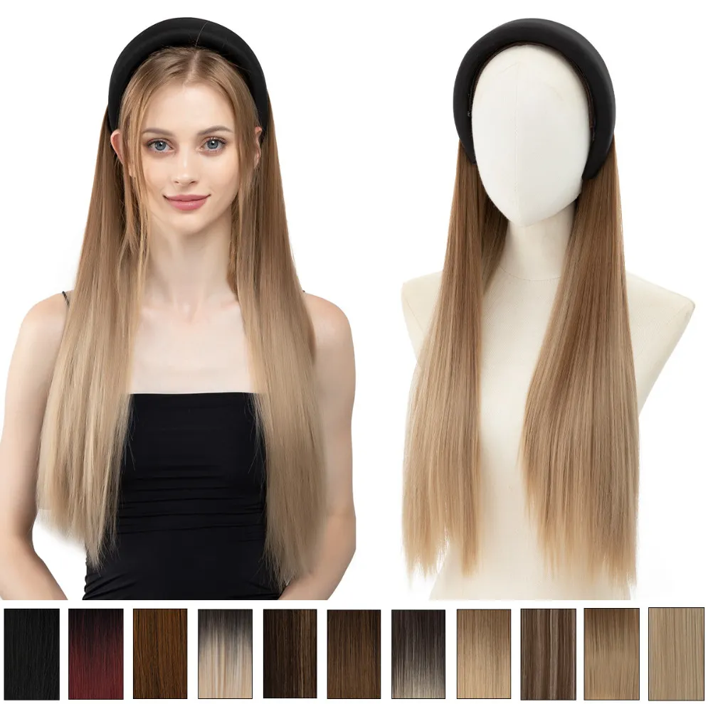 28 -дюймовый парик женщин с длинными волосами обручи длинный прямой обруч с париком в одном на крышке с множеством стилей на выбор из поддержки настройки