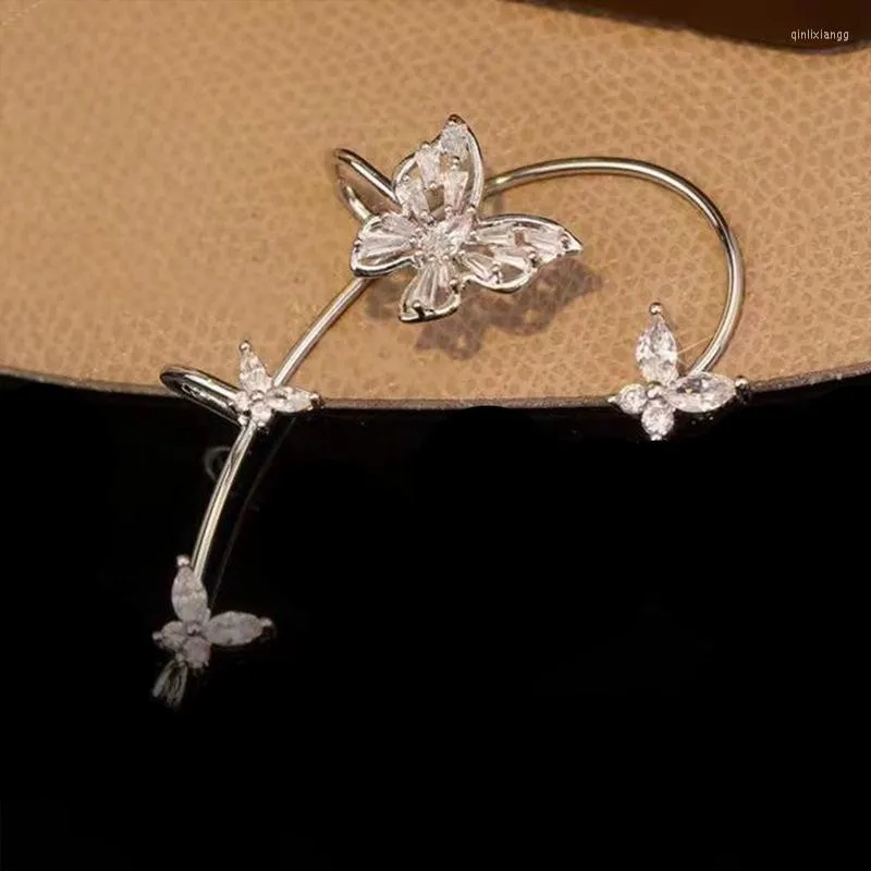 Backs Earrings Silver Color Butterfly Wheat Ear Clips Without Piercing For Women Sparkling Zircon Cuff Clip Wedding Jewelry