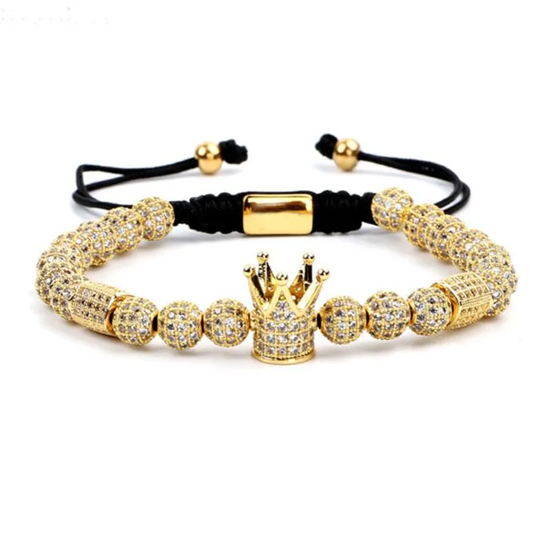 Armbänder Neue Mode Luxus CZ Micro Pave Ball Crown Charme Perlen benutzerdefinierte einstellbare Makrame -Armband Männer Frauen