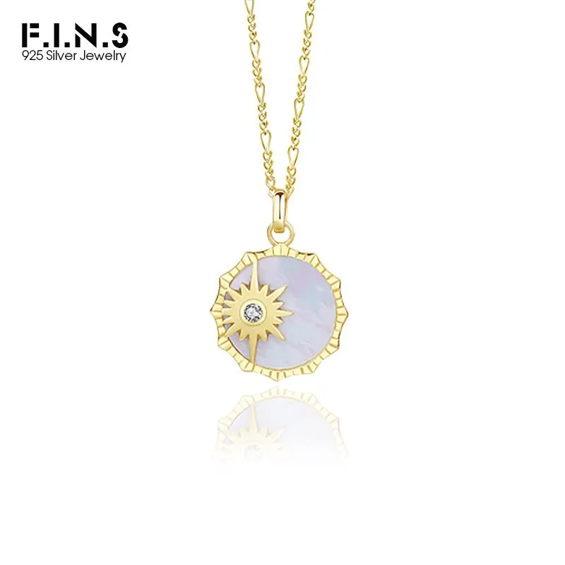 Necklaces F.I.N.S Authentic 925 Sterling Silver Sun Shell Necklace Geometric Clavicle Figaro Chain Pendants for Women Fashion Fine Jewelry