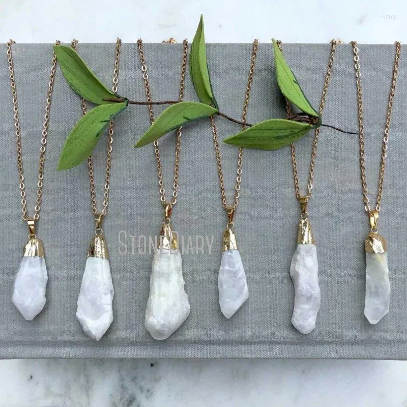 Pendanthalsband NM31410 Rå Clear Quartz Crystals Healing Stones Free Form Point Gold Plated Chain Necklace Bridesmaid Gift