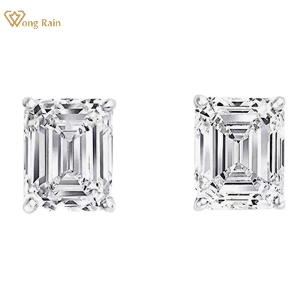 Stud Wong Rain 925 Sterling Silver Emerald Cut Lab Sapphire High Carbon Diamonds Gemstone Earrings Ear Studs Fine Jewelry Wholesale