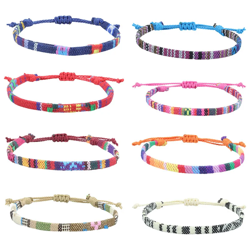 Regenbogen gewebte Armbänder aus Baumwolle und Leinen, böhmisches Freundschaftsarmband, Urlaub, Strand, Modeaccessoires