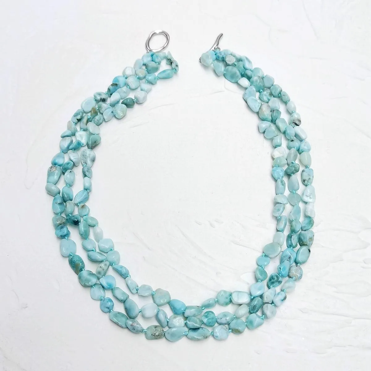 Halsband lii ji blå uttalande halsband larimar dominica sten 51 cm pärlhalsband 3Rows lagerförsäljning kvinnor halsband