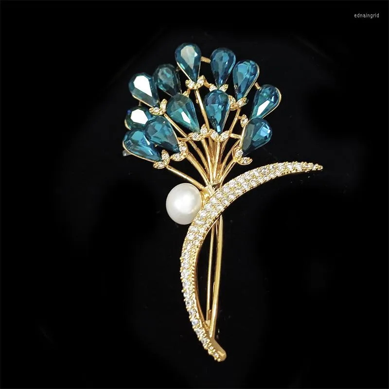 Broches micro-zircon simples bouquet de cristal azul fêmea atmosfera requintada atmosfera sofisticado jaqueta de traje de planta jóias de pinos de flor